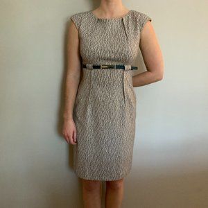 Empire Waist Cream and Taupe Print Dress